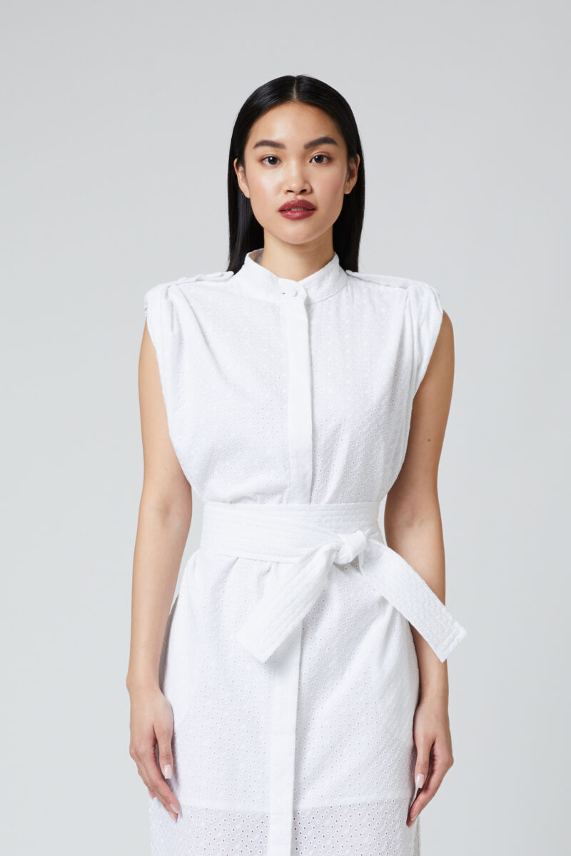 KOŠILOVÉ OVERSIZE ŠATY Z MADEIRY (bílé)